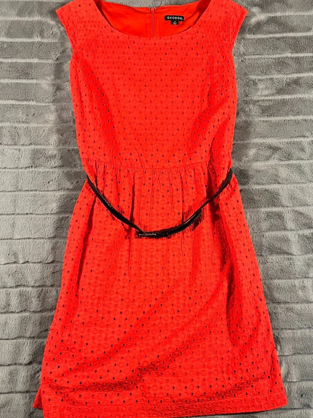 George Red Eyelet Sleeveless Fit and Flare Dress Women’s Size 10 Knee Length